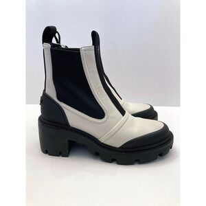 Tory Burch Lug Sole Chelsea Boots White Black Leather Womens 5 $428